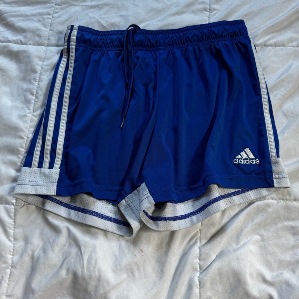 Adidas Blue and White Athletic Shorts with Stripes
